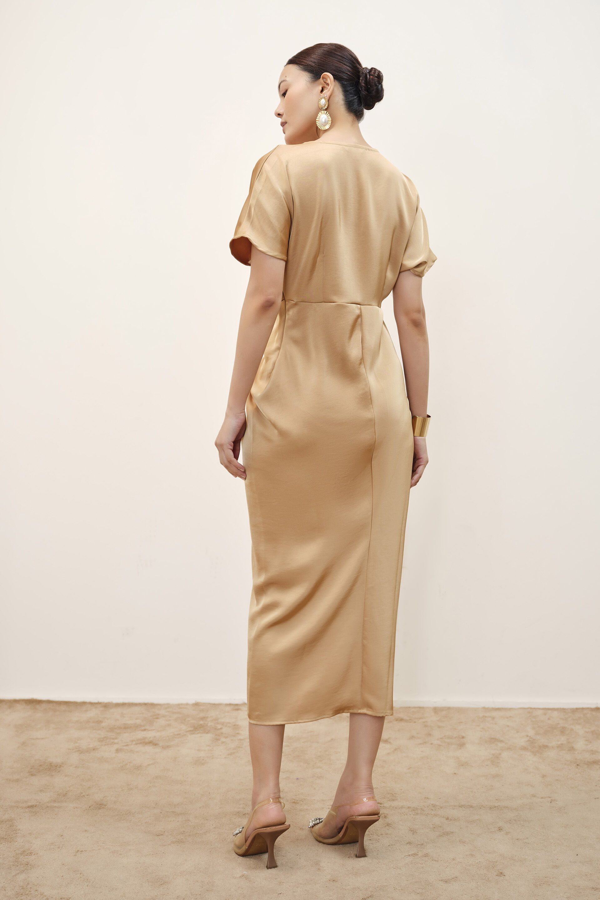 Sibyl Draped Beige Dress, Beige, image 5